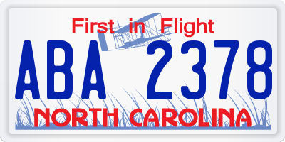 NC license plate ABA2378