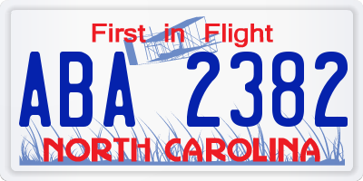 NC license plate ABA2382