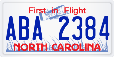 NC license plate ABA2384