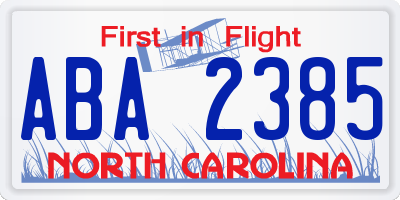 NC license plate ABA2385