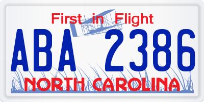 NC license plate ABA2386