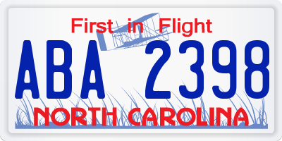 NC license plate ABA2398