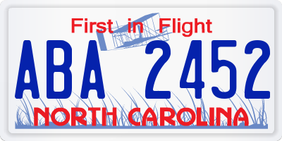 NC license plate ABA2452