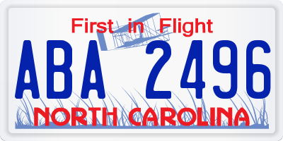 NC license plate ABA2496