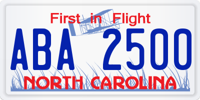 NC license plate ABA2500