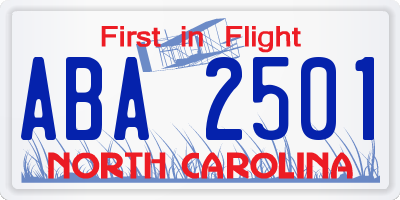 NC license plate ABA2501