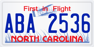 NC license plate ABA2536