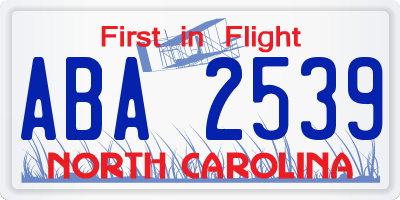 NC license plate ABA2539