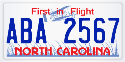 NC license plate ABA2567
