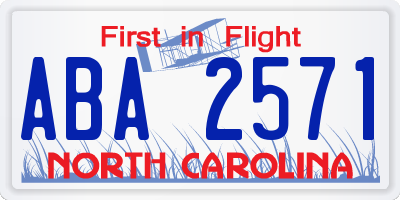 NC license plate ABA2571