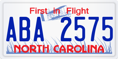 NC license plate ABA2575
