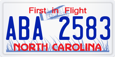 NC license plate ABA2583