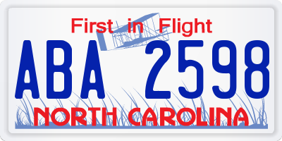 NC license plate ABA2598