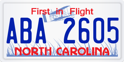 NC license plate ABA2605