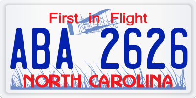 NC license plate ABA2626