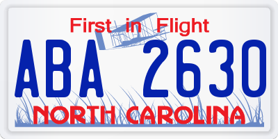 NC license plate ABA2630