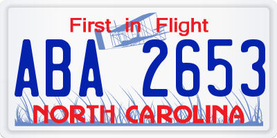 NC license plate ABA2653