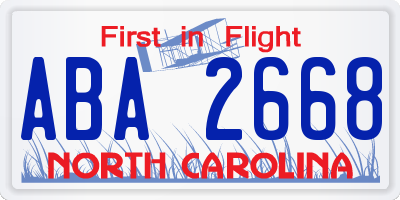 NC license plate ABA2668