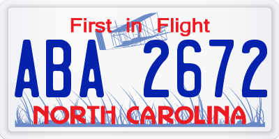 NC license plate ABA2672