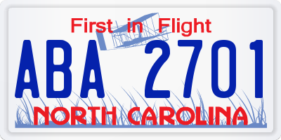 NC license plate ABA2701