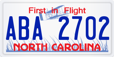 NC license plate ABA2702