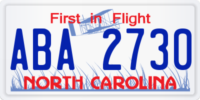 NC license plate ABA2730