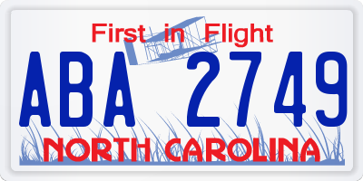 NC license plate ABA2749