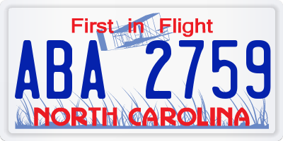 NC license plate ABA2759