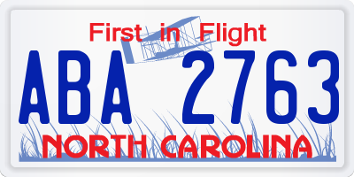 NC license plate ABA2763
