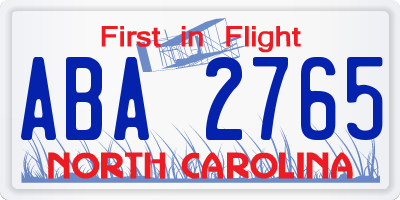 NC license plate ABA2765