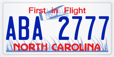 NC license plate ABA2777