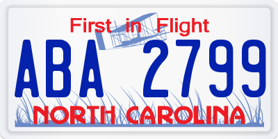 NC license plate ABA2799