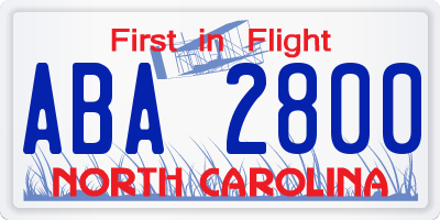 NC license plate ABA2800