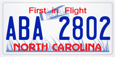 NC license plate ABA2802