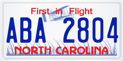NC license plate ABA2804