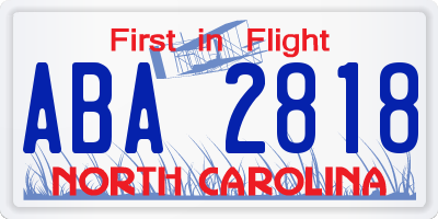 NC license plate ABA2818