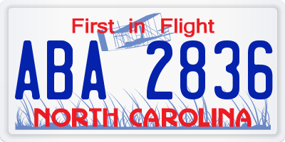 NC license plate ABA2836