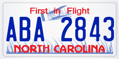 NC license plate ABA2843