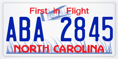 NC license plate ABA2845