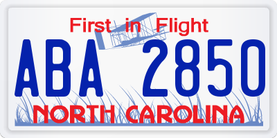 NC license plate ABA2850
