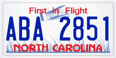 NC license plate ABA2851