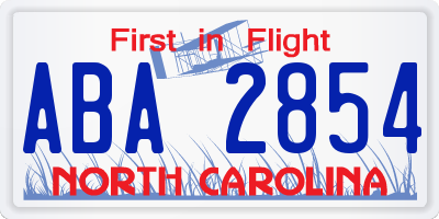 NC license plate ABA2854