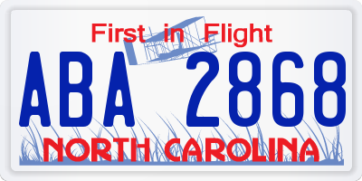 NC license plate ABA2868