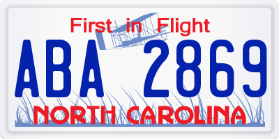 NC license plate ABA2869