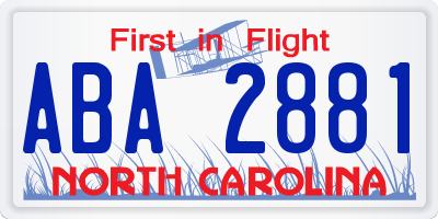 NC license plate ABA2881