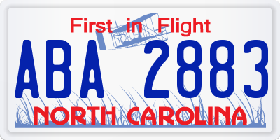 NC license plate ABA2883