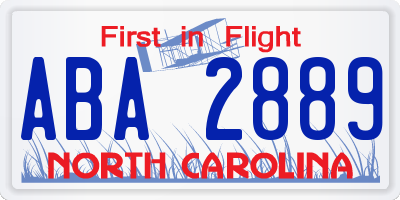 NC license plate ABA2889
