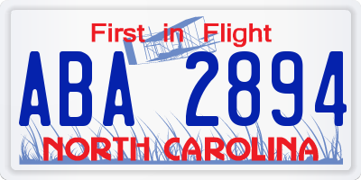 NC license plate ABA2894