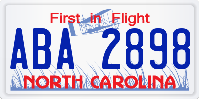 NC license plate ABA2898