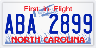 NC license plate ABA2899